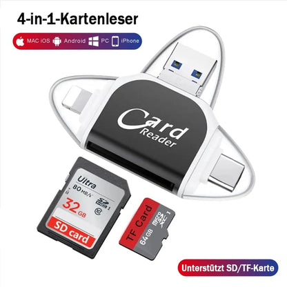 4-in-1-Universal-SD-TF-Kartenleser mit mehreren Anschlüssen